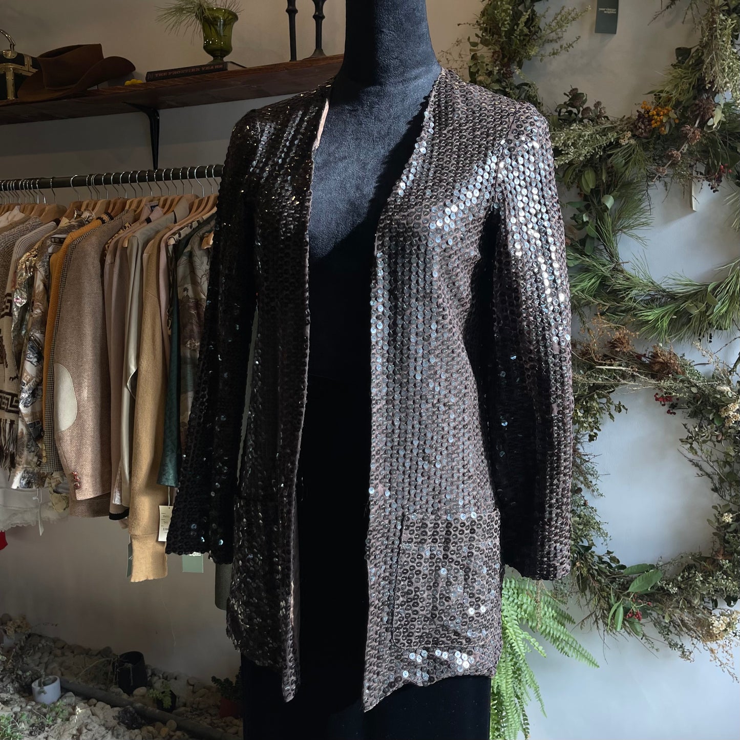 80s Vintage Giorgio Beverly Hill Sequin Brown Top