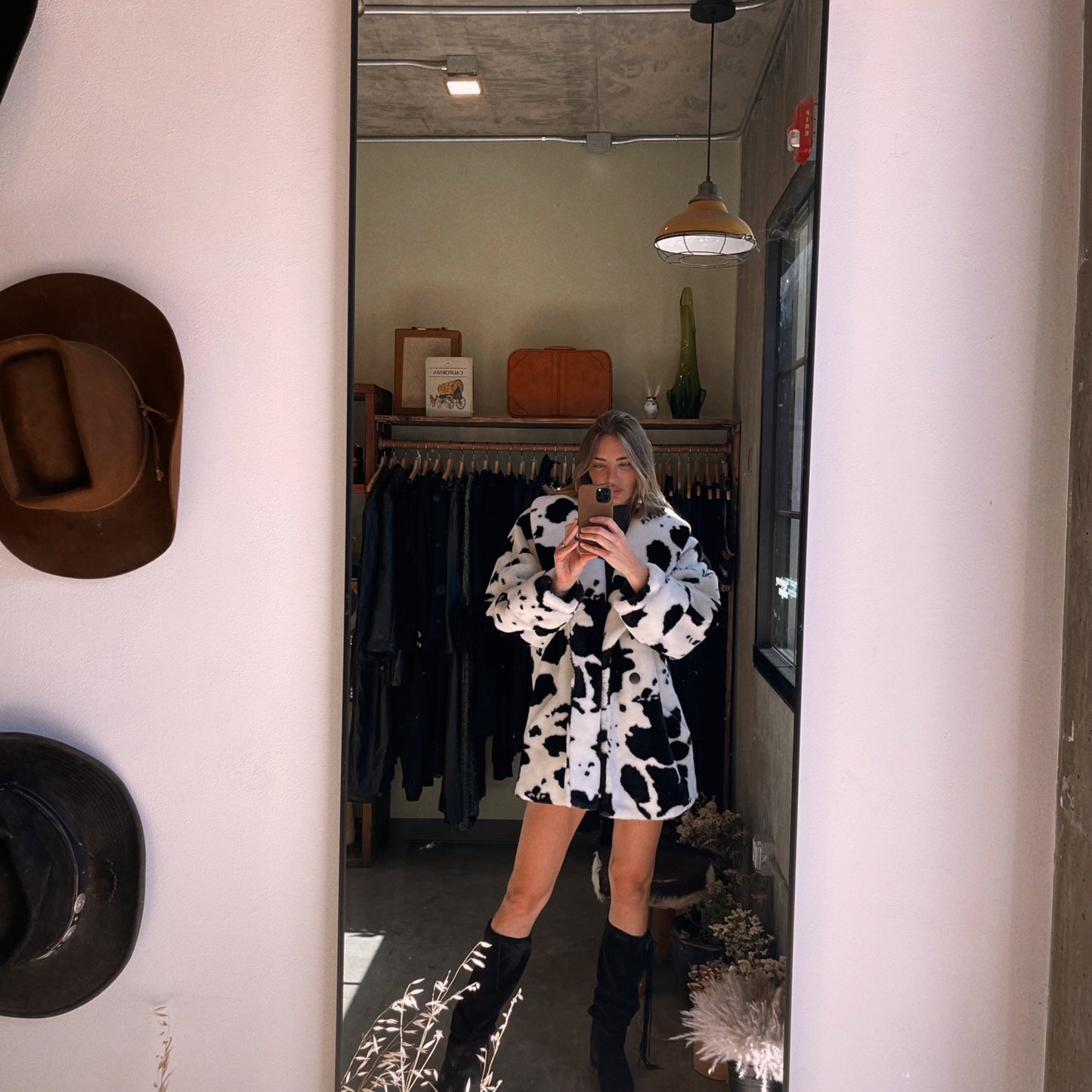1970s Vintage Cow Faux Fur Coat