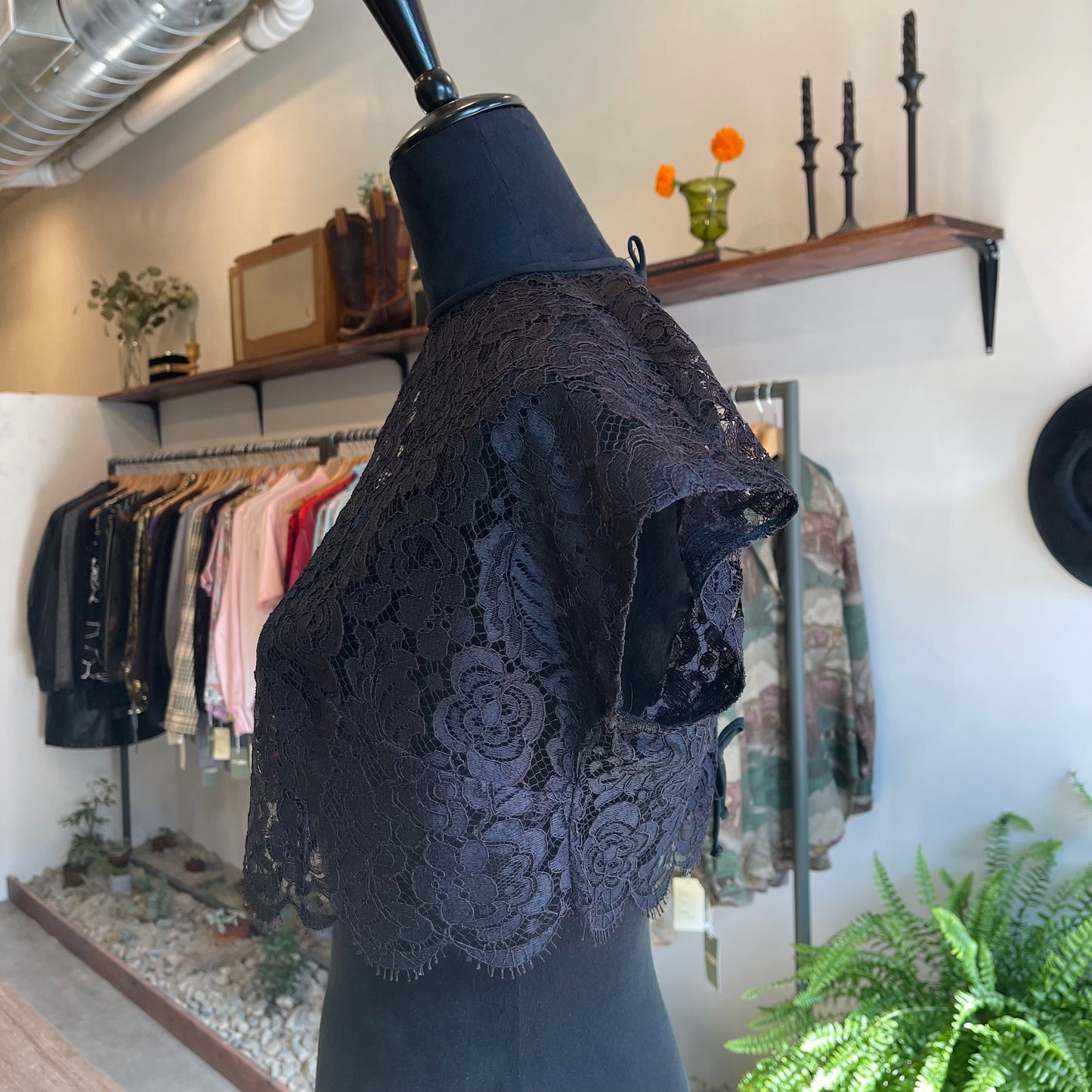 Antique Lace Top with Back Hook Bow Closure
