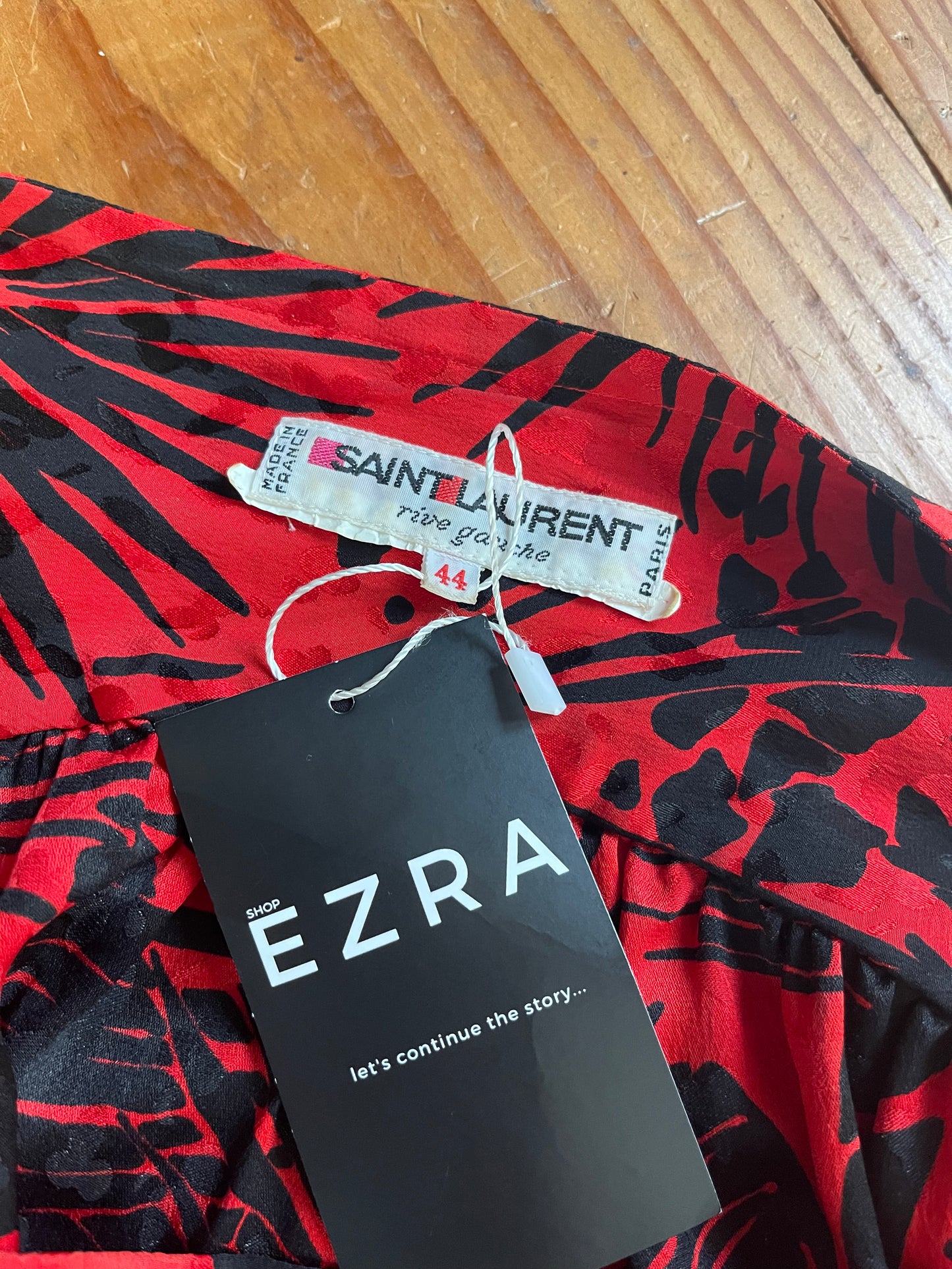 Vintage 80’s Yves Saint Laurent RedBlack Tropical Balloon Sleeve Dress - SHOP EZRA