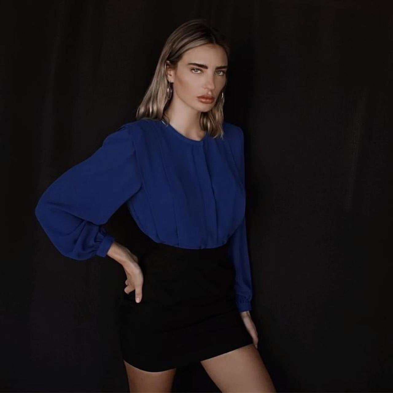 Vintage Deadstock Designer Pierre Cardin Blouse in Blue - SHOP EZRA