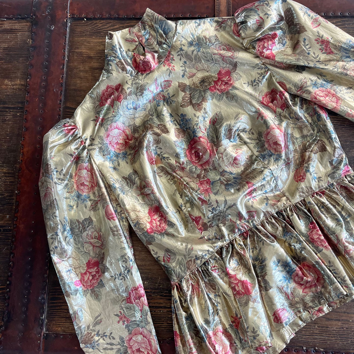 Antique Metallic Sheen Floral Print Blouse - SHOP EZRA