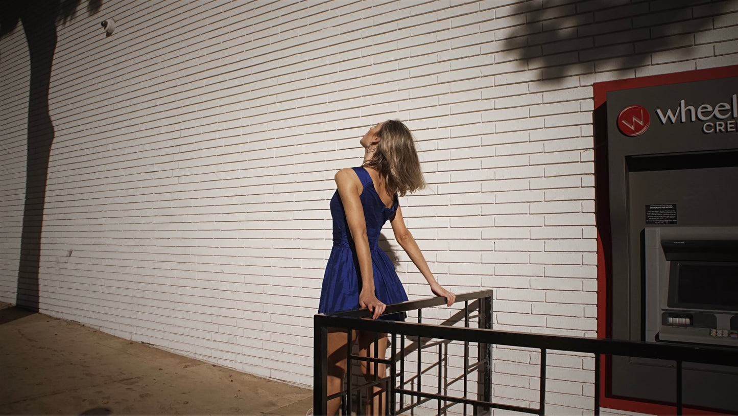Vintage 60’s-70’s Raw Silk Mini Dress in Blue - SHOP EZRA