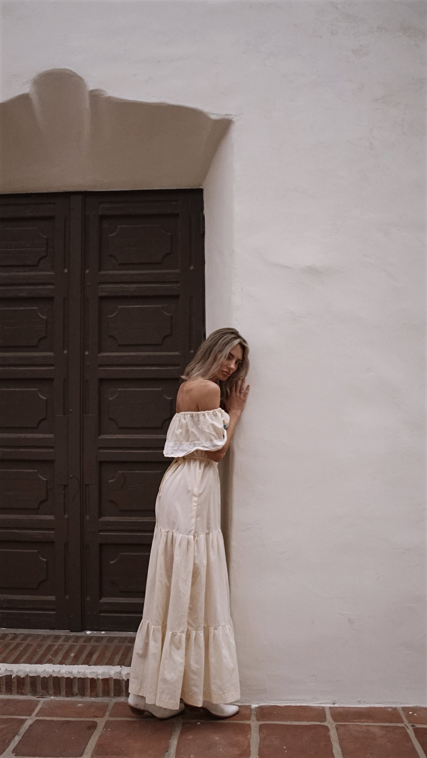 Vintage Traditional Tiered Dress by Hail in Creme with Floral Embroidery - SHOP EZRA