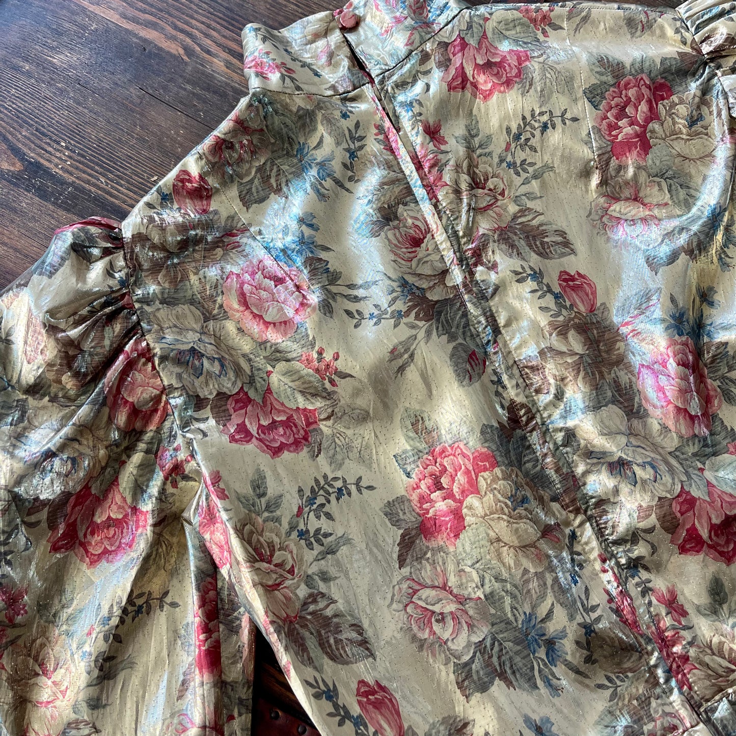 Antique Metallic Sheen Floral Print Blouse - SHOP EZRA