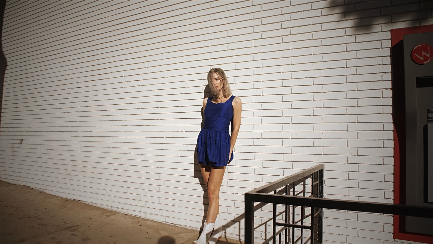 Vintage 60’s-70’s Raw Silk Mini Dress in Blue - SHOP EZRA