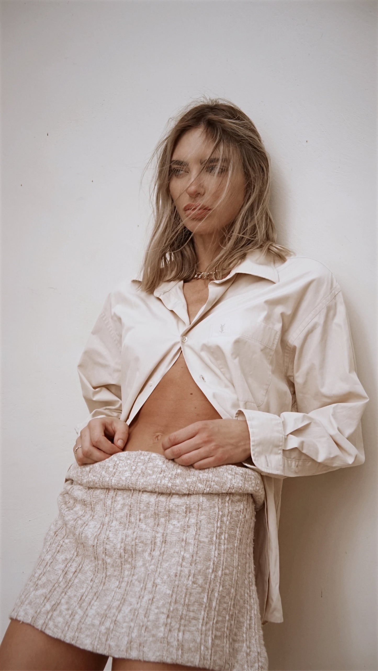 Vintage Knit Mini Skirt in Neutral Tan - SHOP EZRA