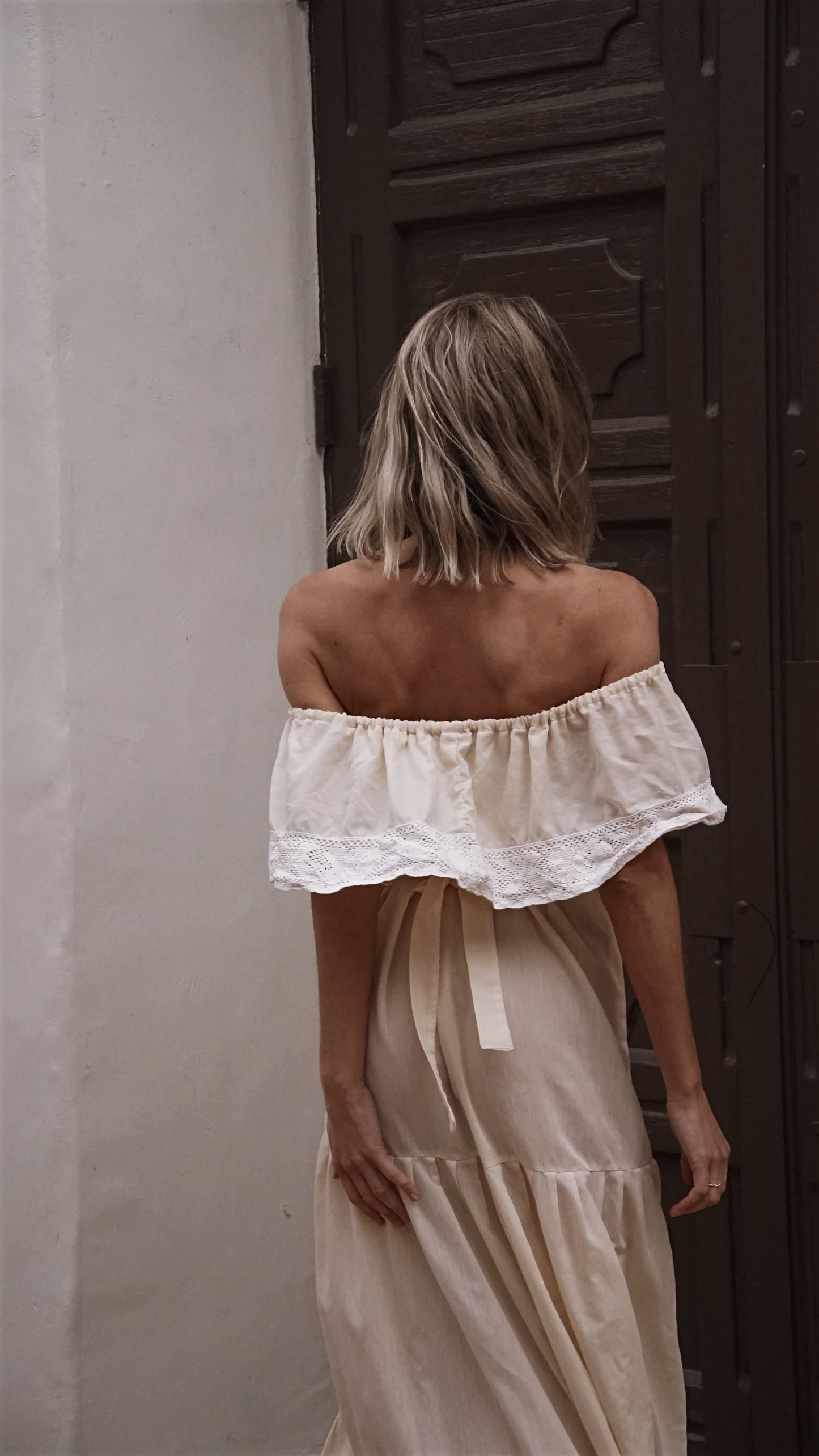 Vintage Traditional Tiered Dress by Hail in Creme with Floral Embroidery - SHOP EZRA