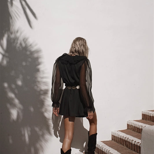 Vintage 70’s Boston Maid Little Black Dress with Sheer Sleeves - SHOP EZRA