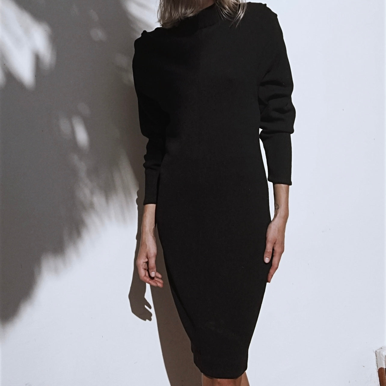 Vintage St. John Knit Mock Neck Black Dress