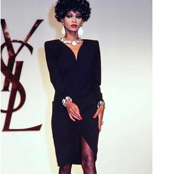 1984 Vintage Yves Saint Laurent Long Sleeve Black Dress Lace Accents