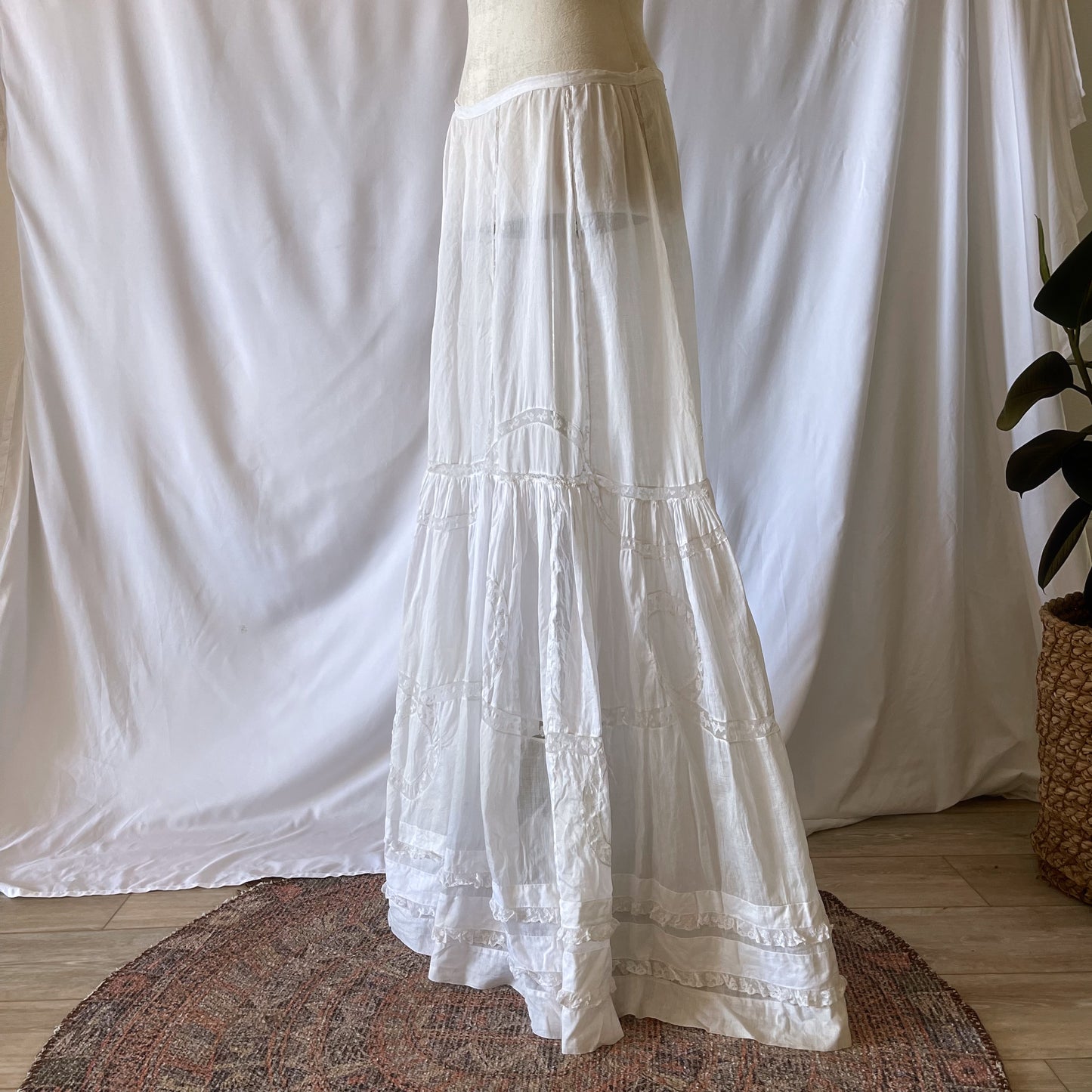 Antique Vintage Cotton Lace Skirt Semi Sheer