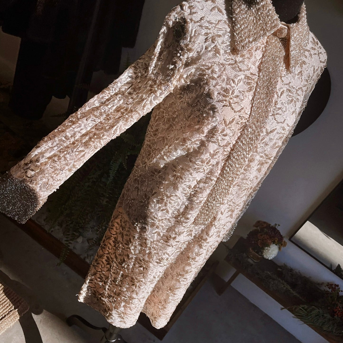 1960s Vintage Couture Silk Lace Beaded Dress