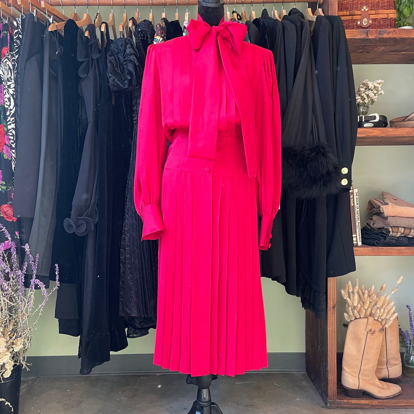 1970s Vintage Adele Simpson Silk Pleated Dress