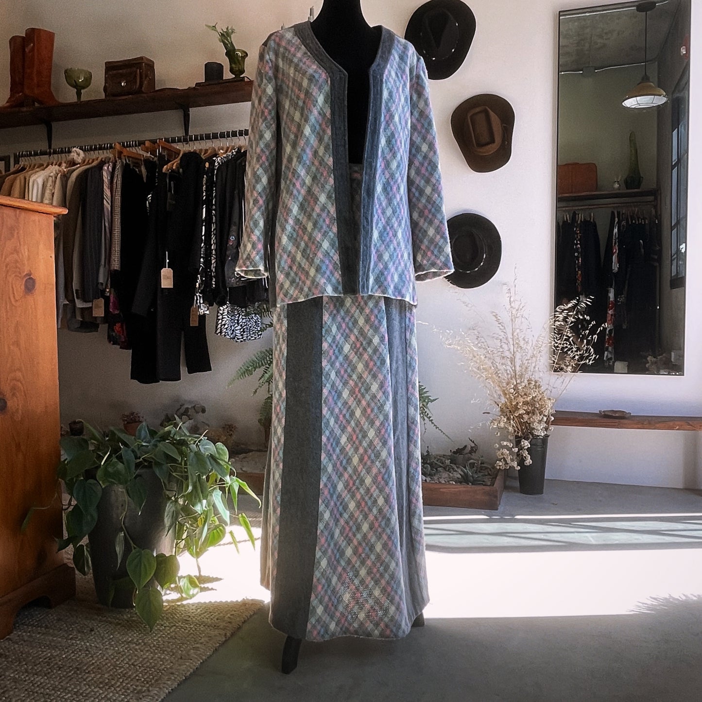 1960s Vintage Handmade Plaid Skirt Set