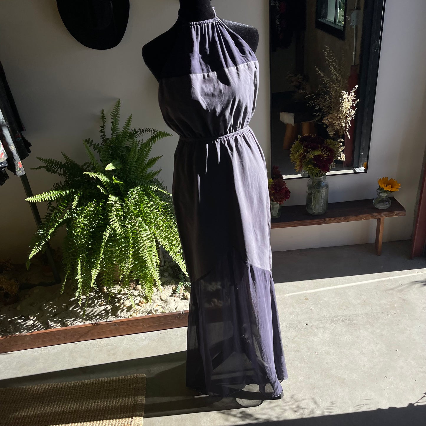 Custom Dyed Silk and Canvas Open Back Gown
