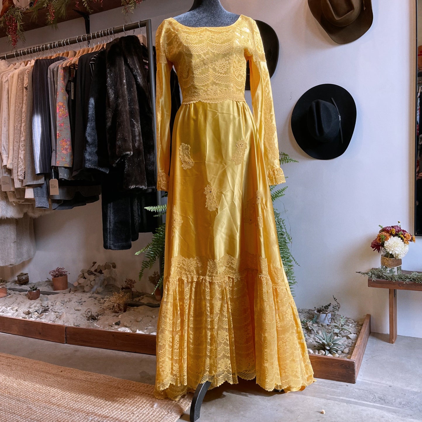 1960s Vintage Satin and Lace Gown