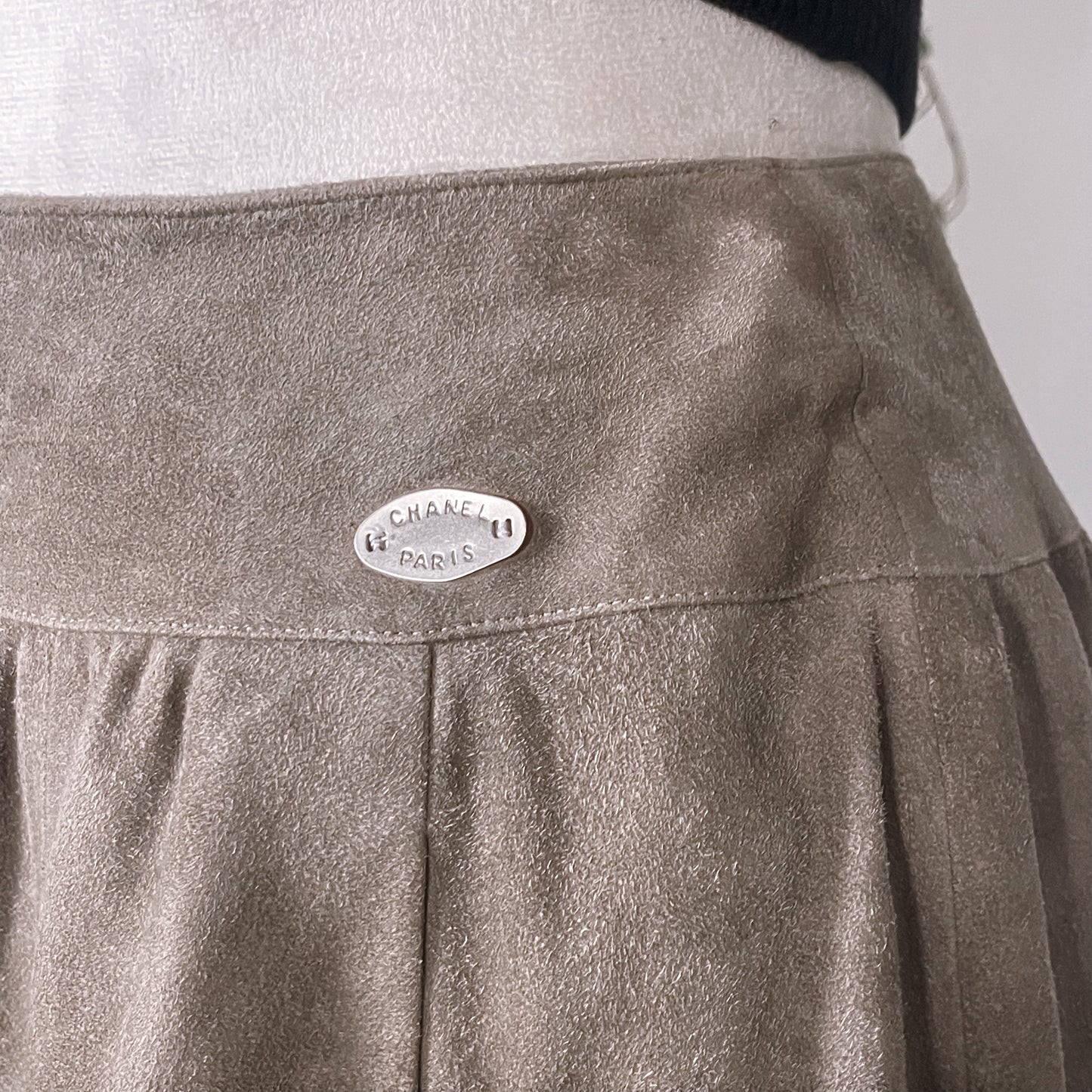 Vintage Chanel Bergdorf Goodman Suede Leather Midi Skirt
