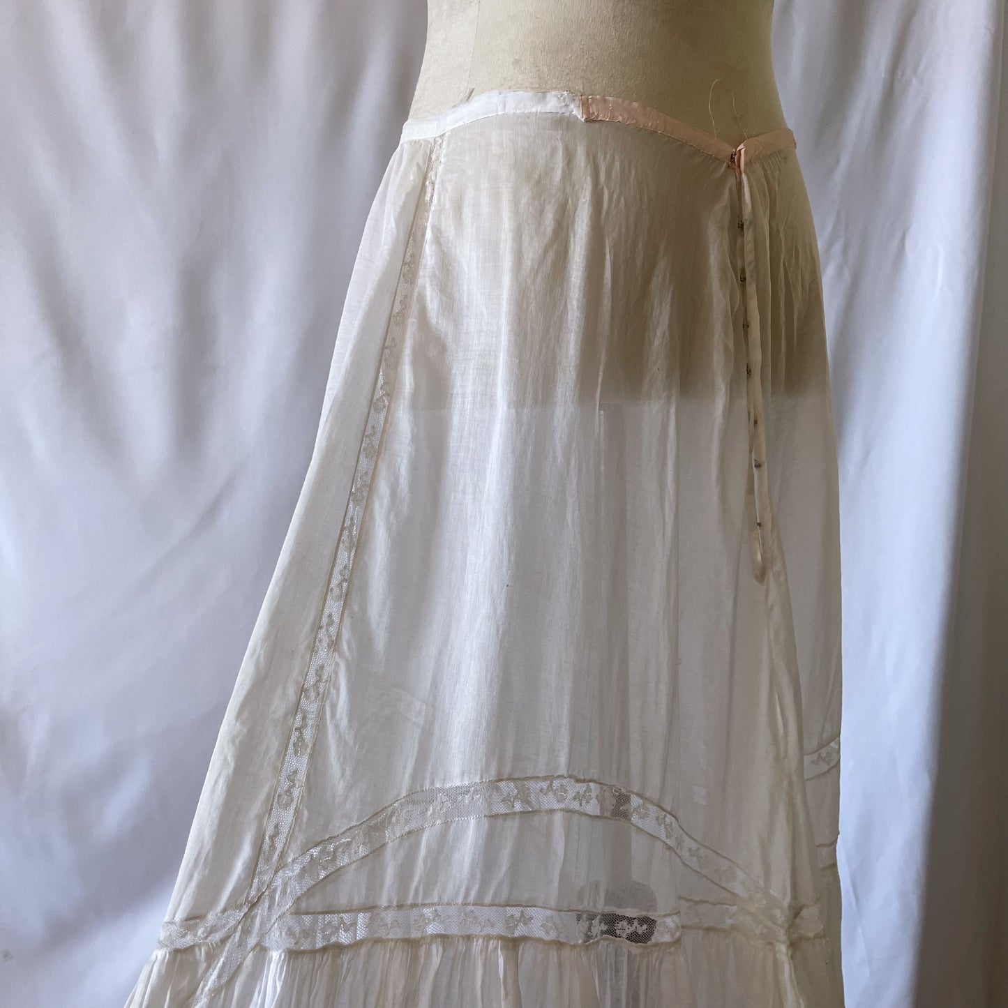 Antique Vintage Cotton Lace Skirt Semi Sheer