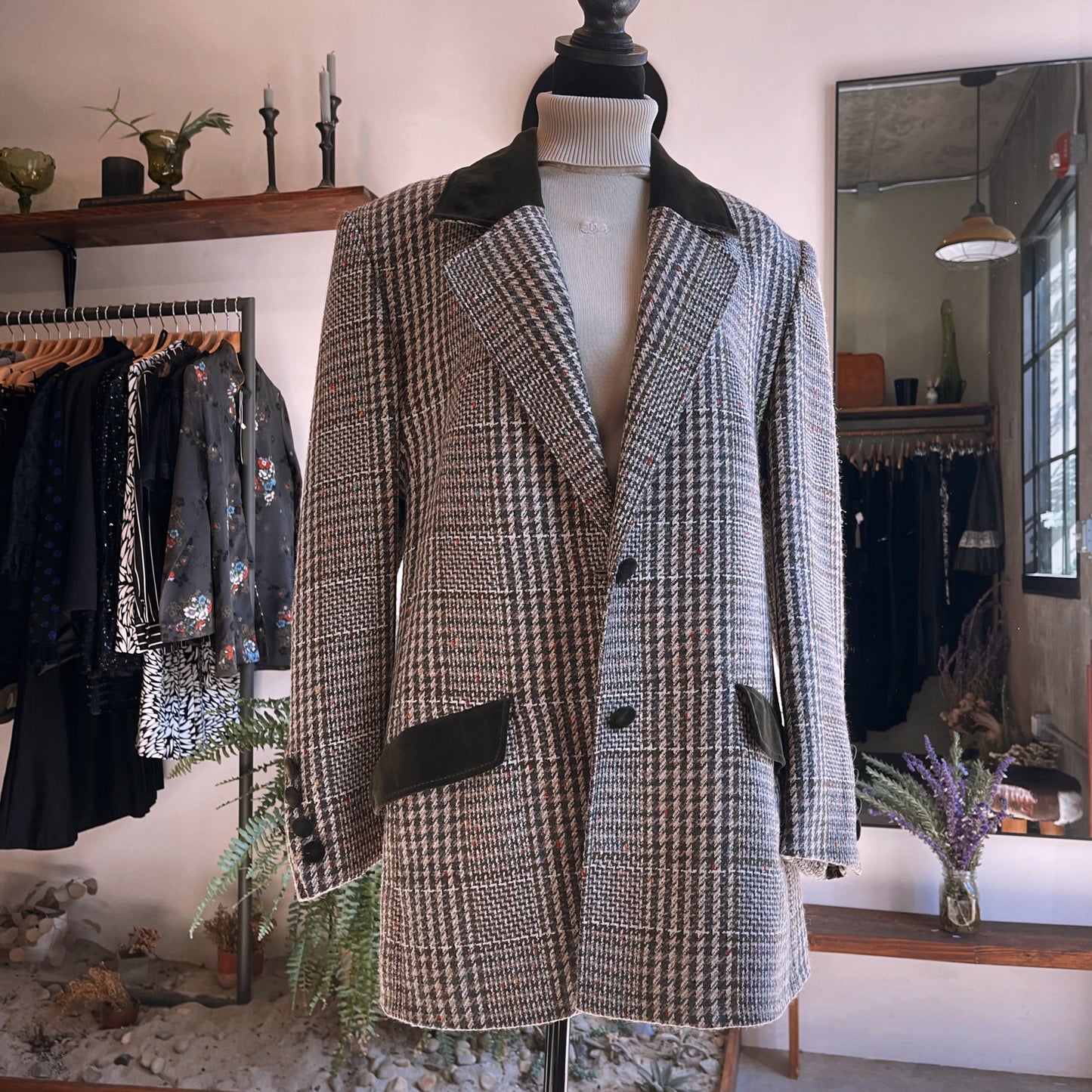 1980s Givenchy En Plus Tweed Velvet Blazer Coat