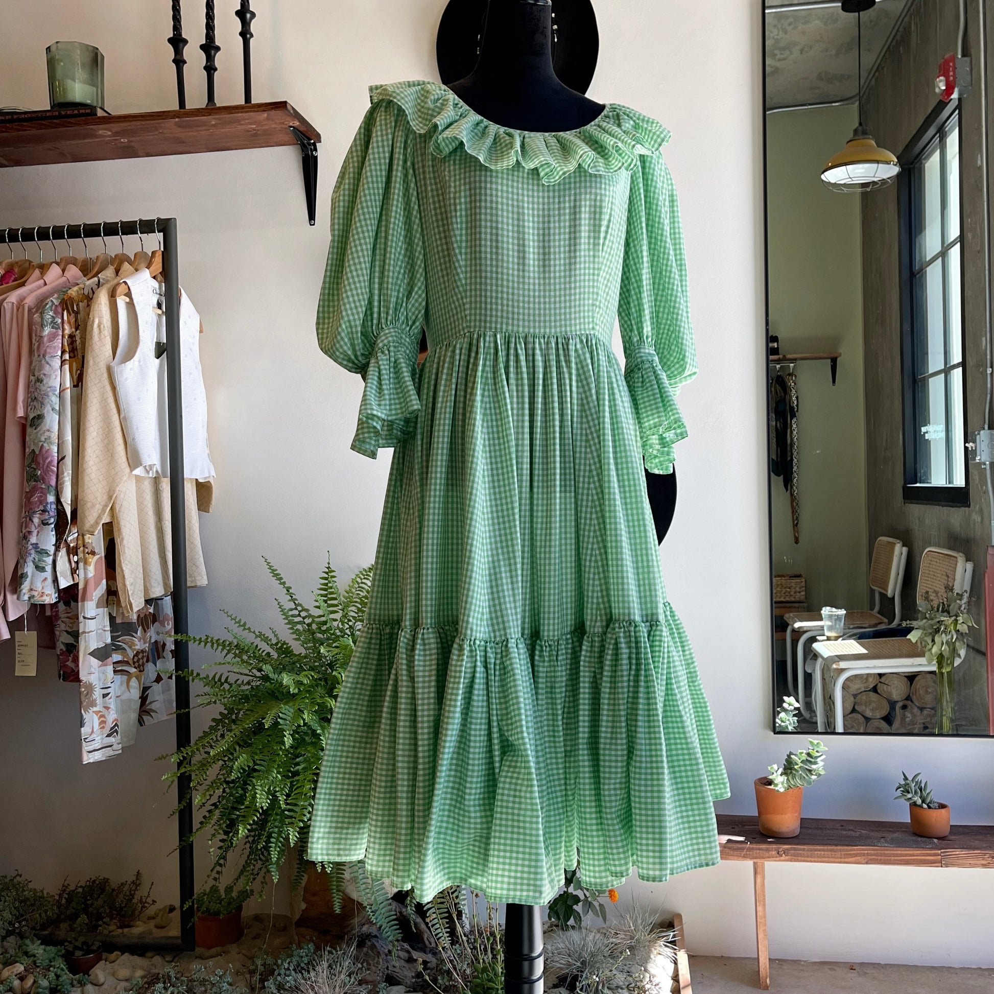 Vintage Square Dancing Prairie Dress Gingham Green 60’s - Your Vintage Neighbor
