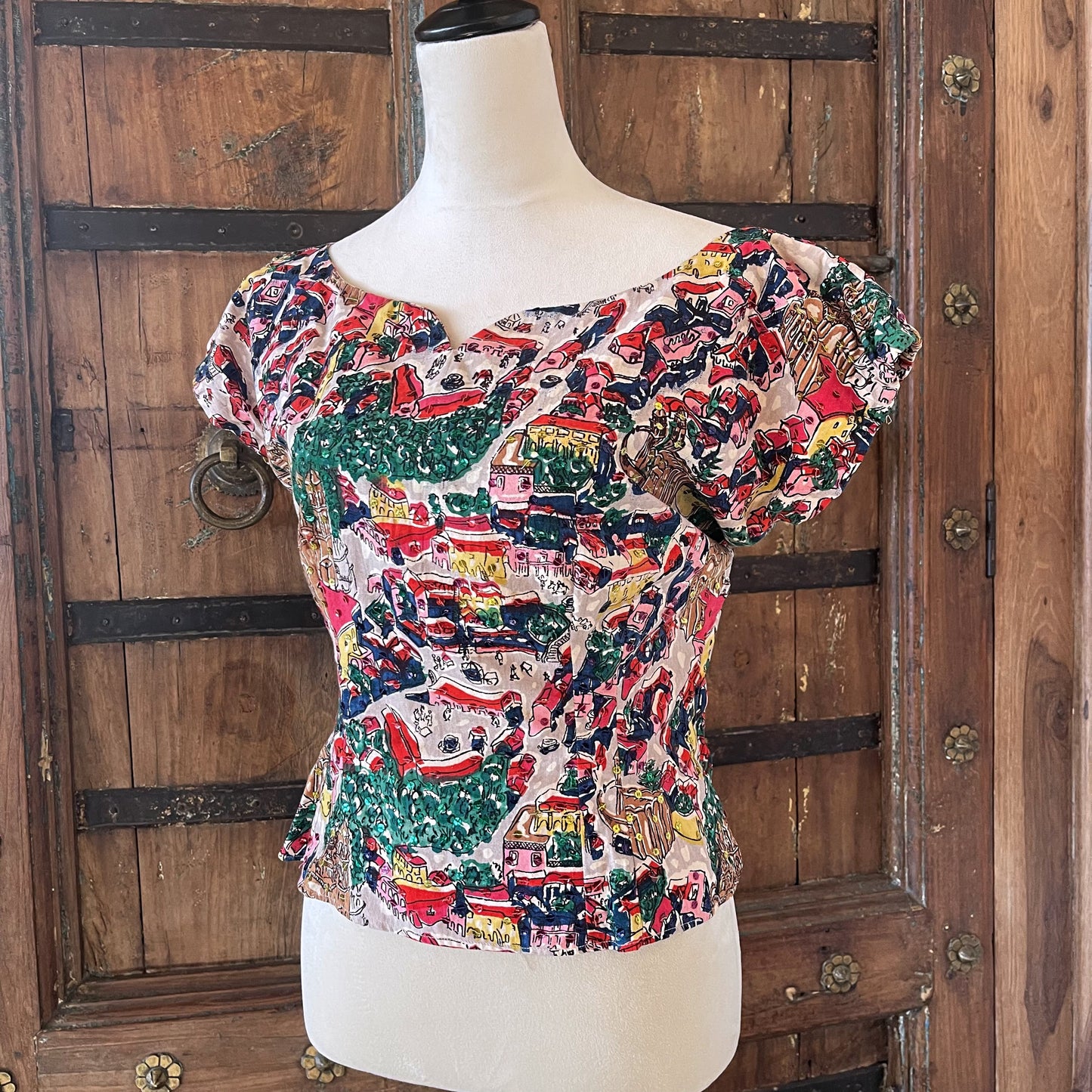 1950s Vintage Estudios Taxco Mexico Skirt Set with Sequins