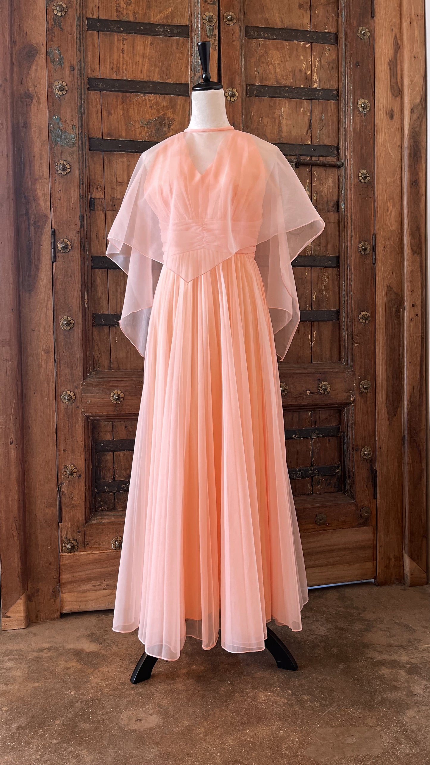 1960s Vintage Chiffon Layered Sylvia Ann Dress with Cape