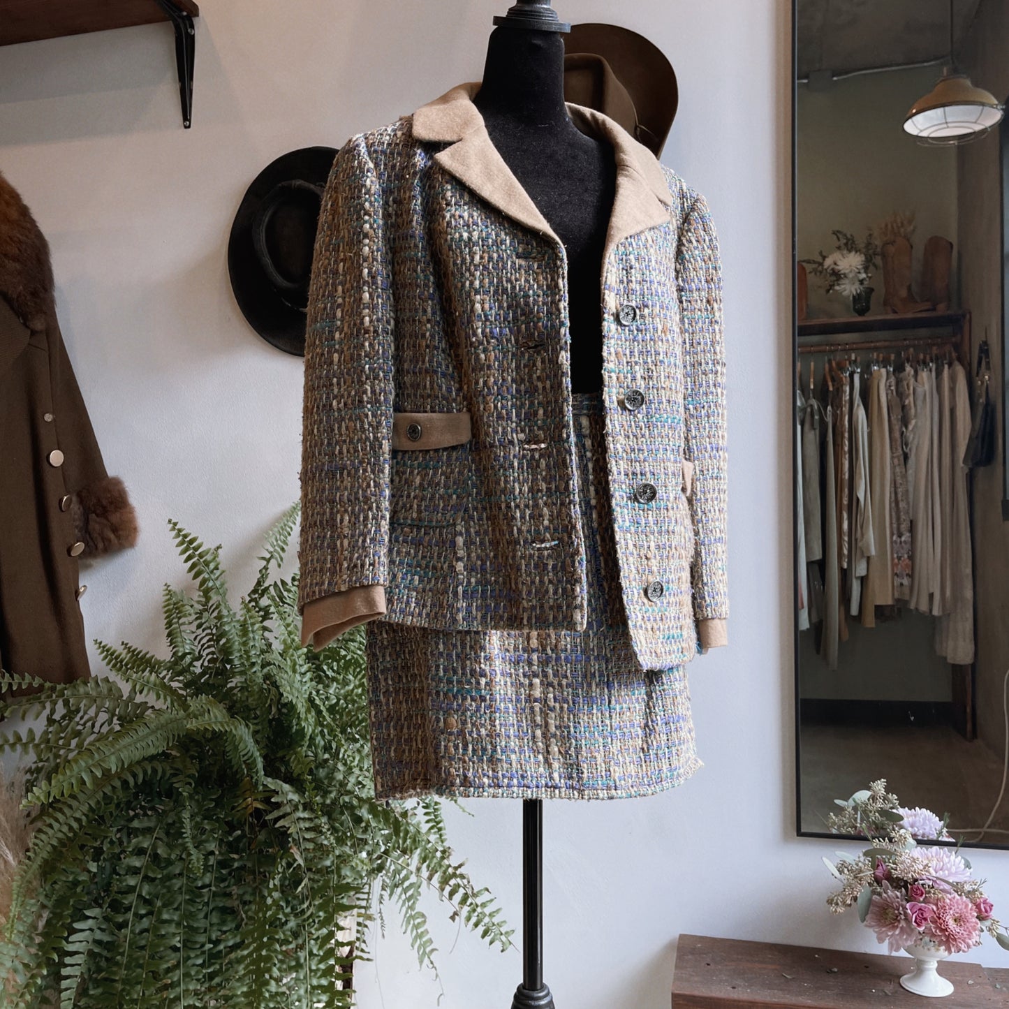 1960s Vintage Tweed Mini Skirt Suit Set Damselle New York