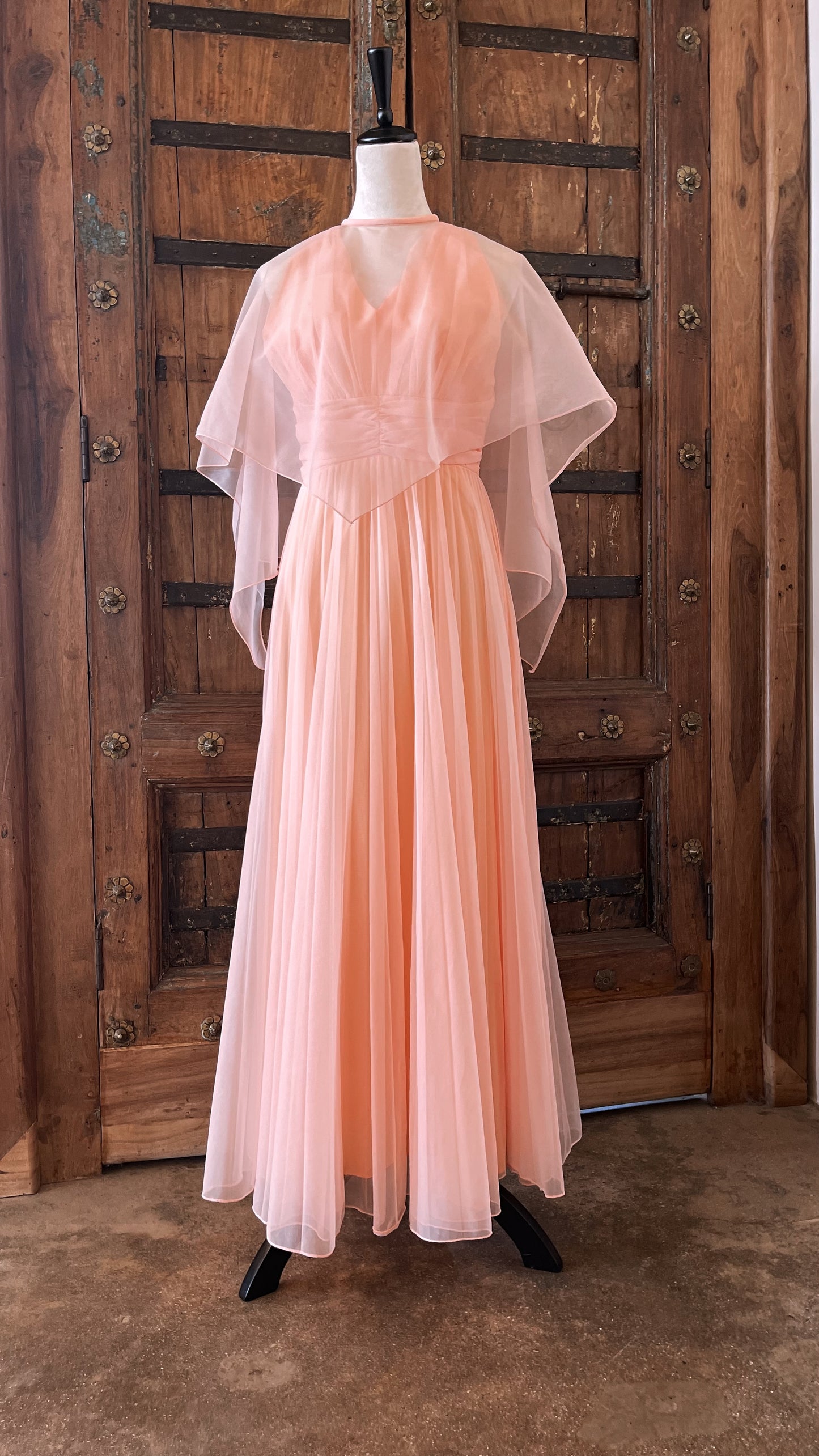 1960s Vintage Chiffon Layered Sylvia Ann Dress with Cape