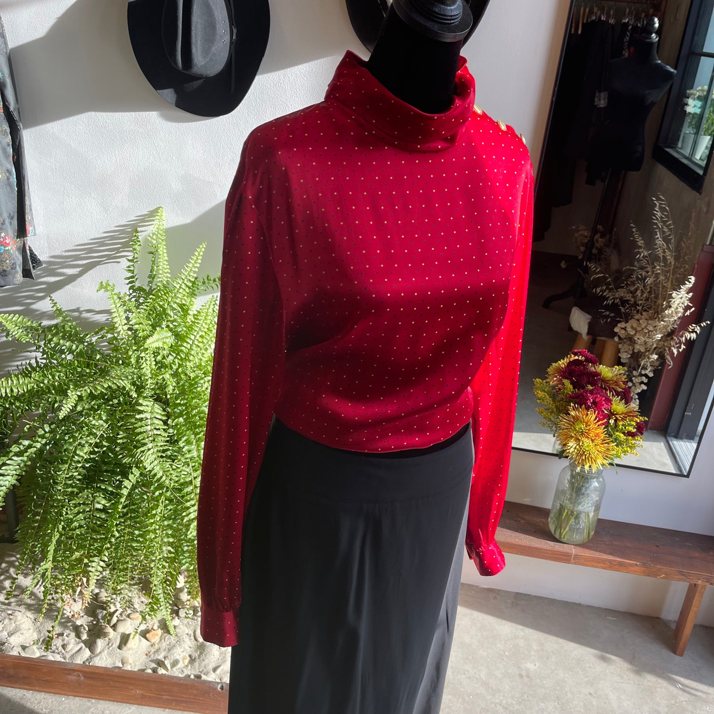 1980s Vintage Liz Claiborne Silk Polka Dot Blouse