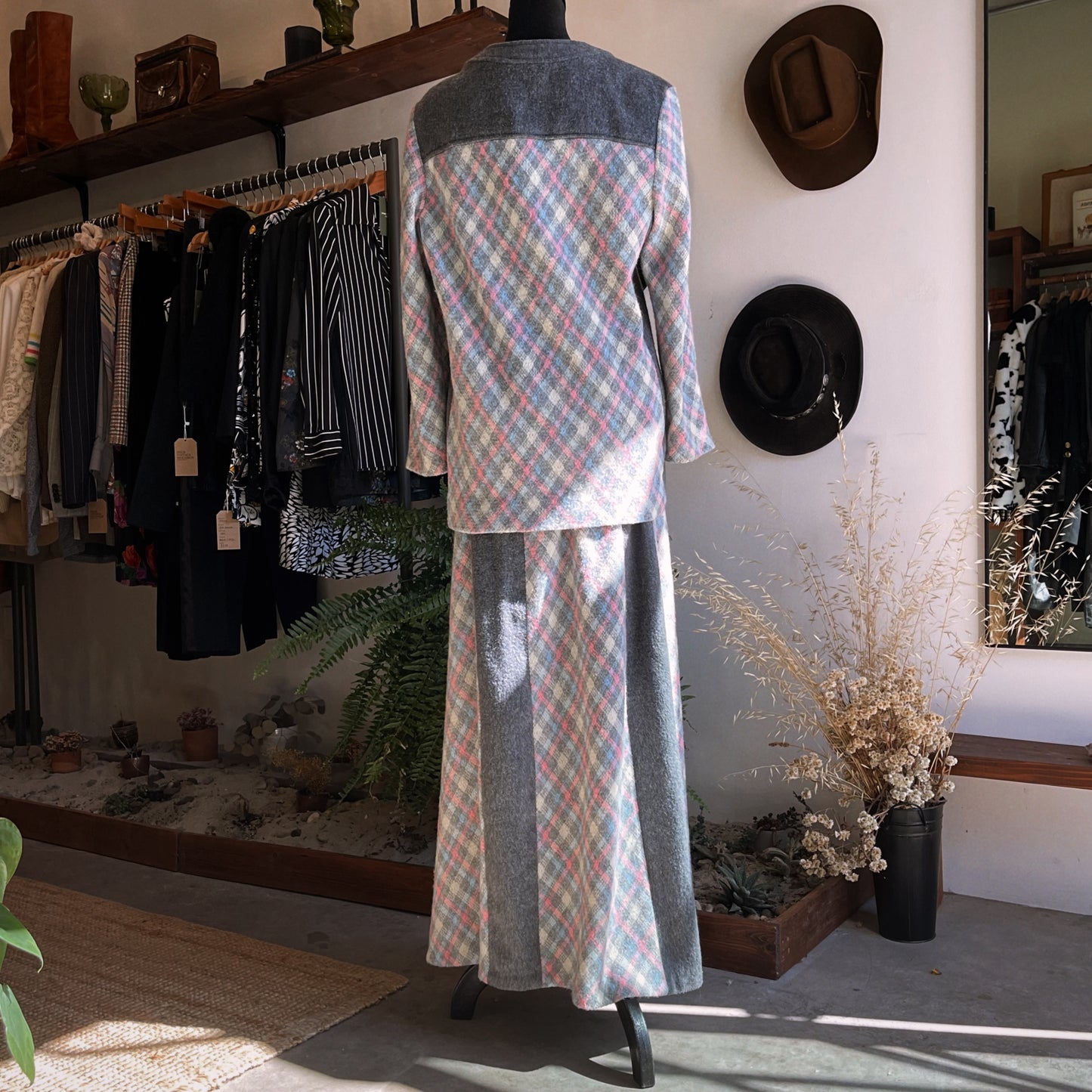 1960s Vintage Handmade Plaid Skirt Set