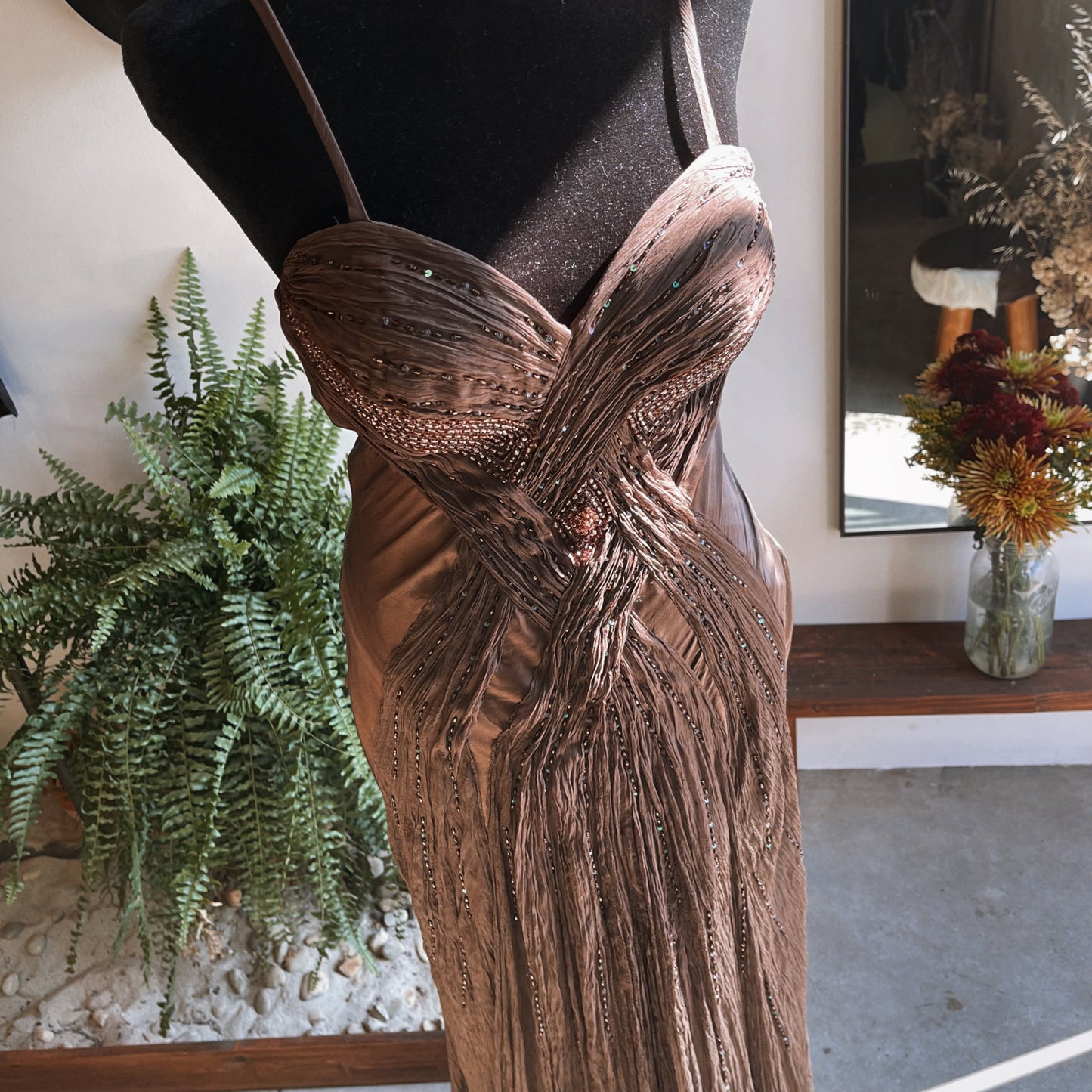 1990s Vintage Nina Austin Silk Beaded Gown