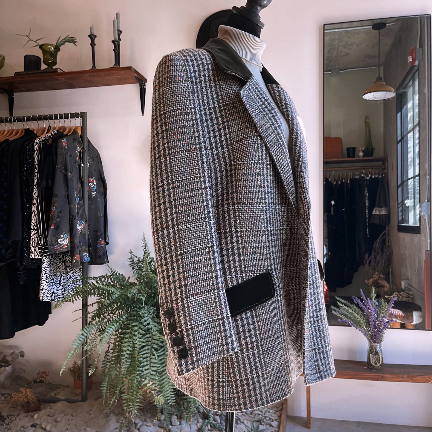 1980s Givenchy En Plus Tweed Velvet Blazer Coat