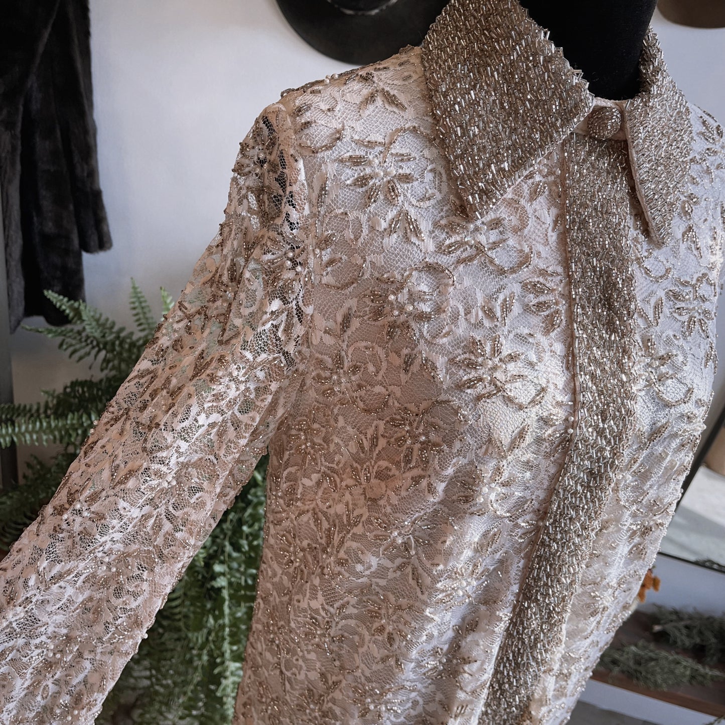 1960s Vintage Couture Silk Lace Beaded Dress