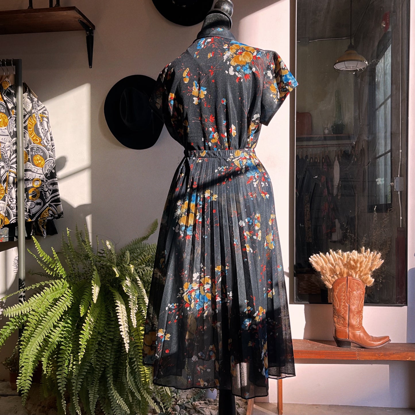 1970s Black Floral 3 Pc. Skirt Set Unionmade