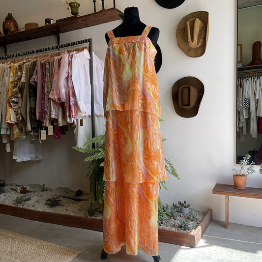70’s Vintage Handmade Watercolor Tiered Dress