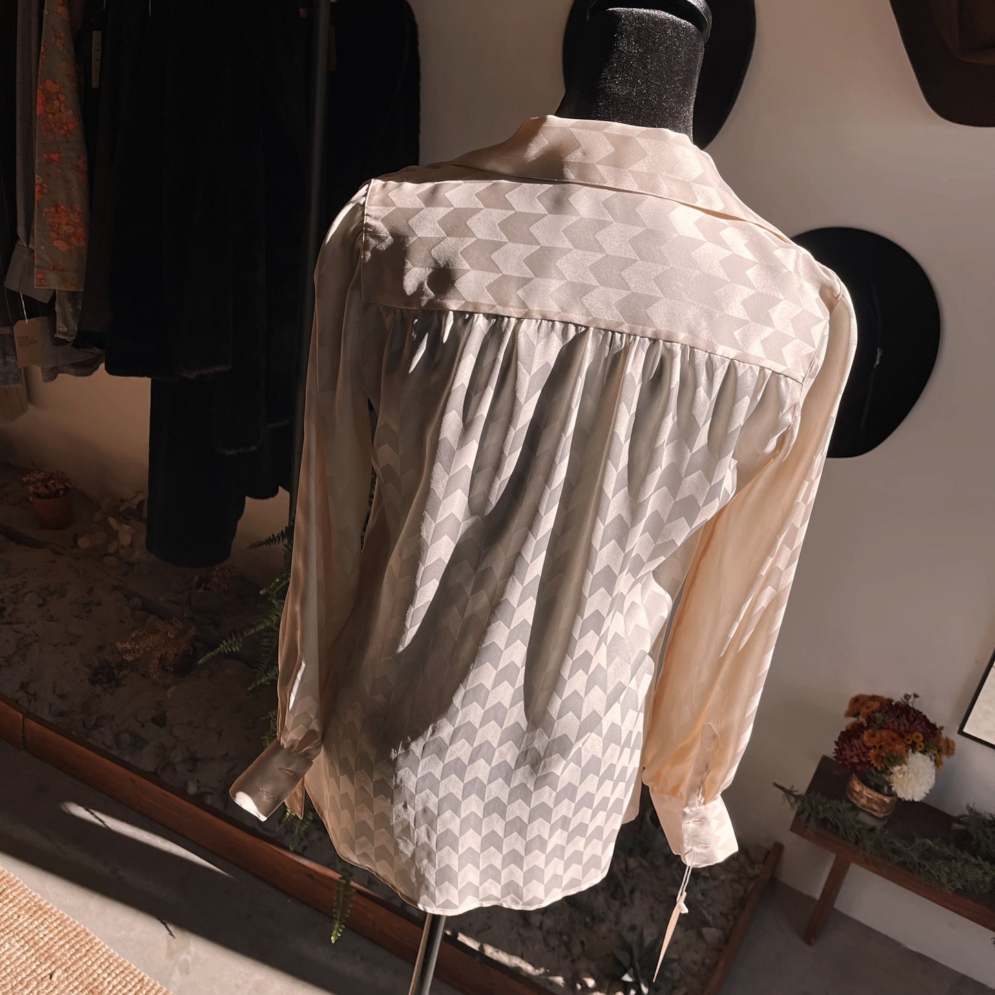 1970s Vintage Ultimo Italy Silk Chevron Blouse