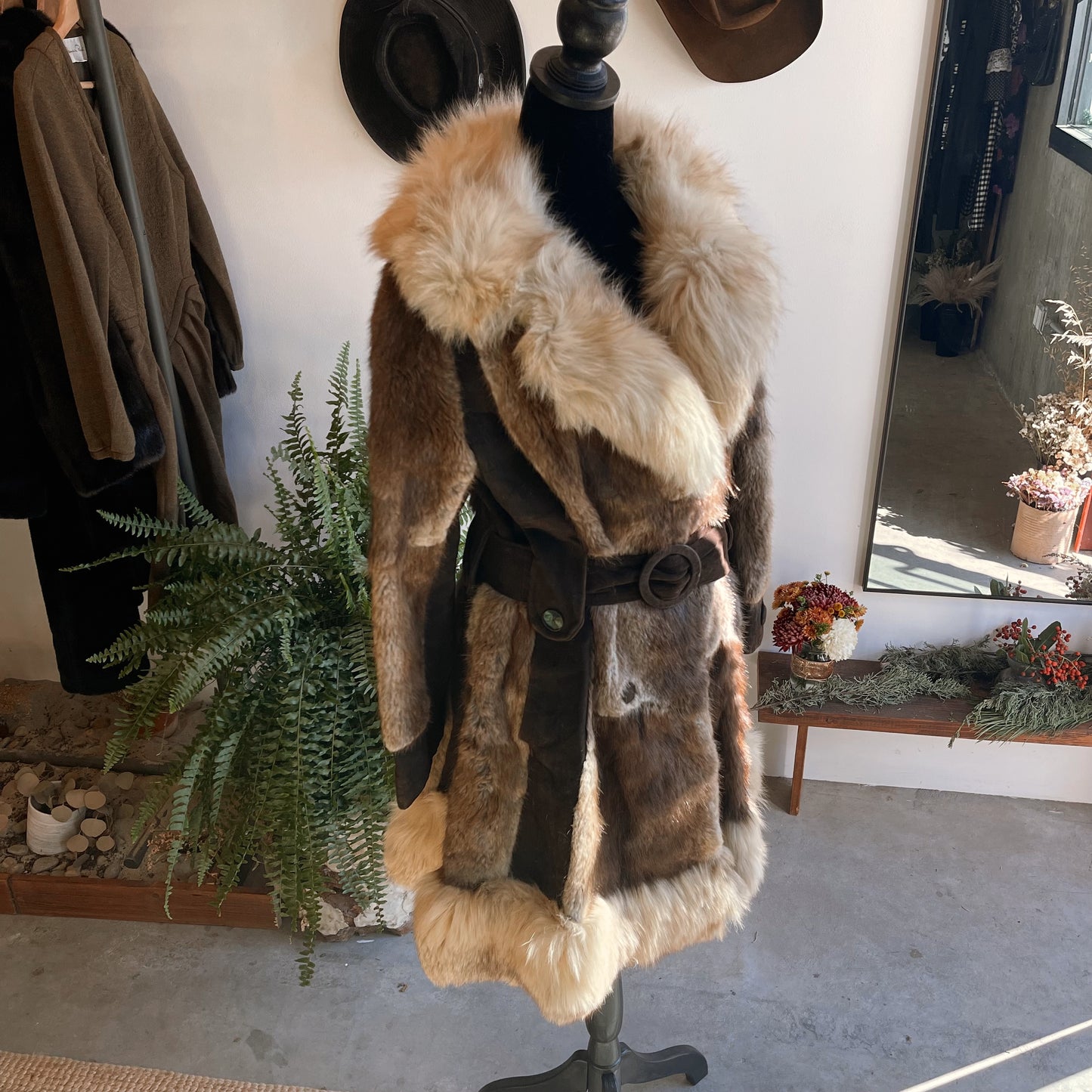 RESERVED / 1970s Vintage Penny Lane Fur Coat with Suede Panels