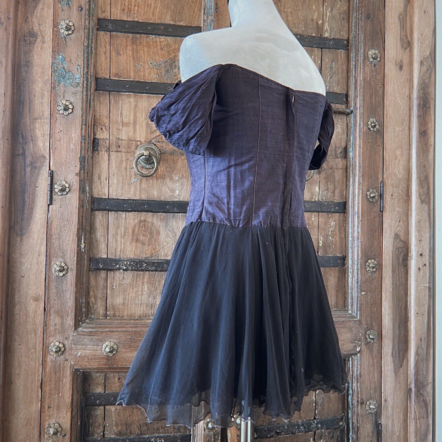 1980s Vintage Silk Babydoll Dress with Boning