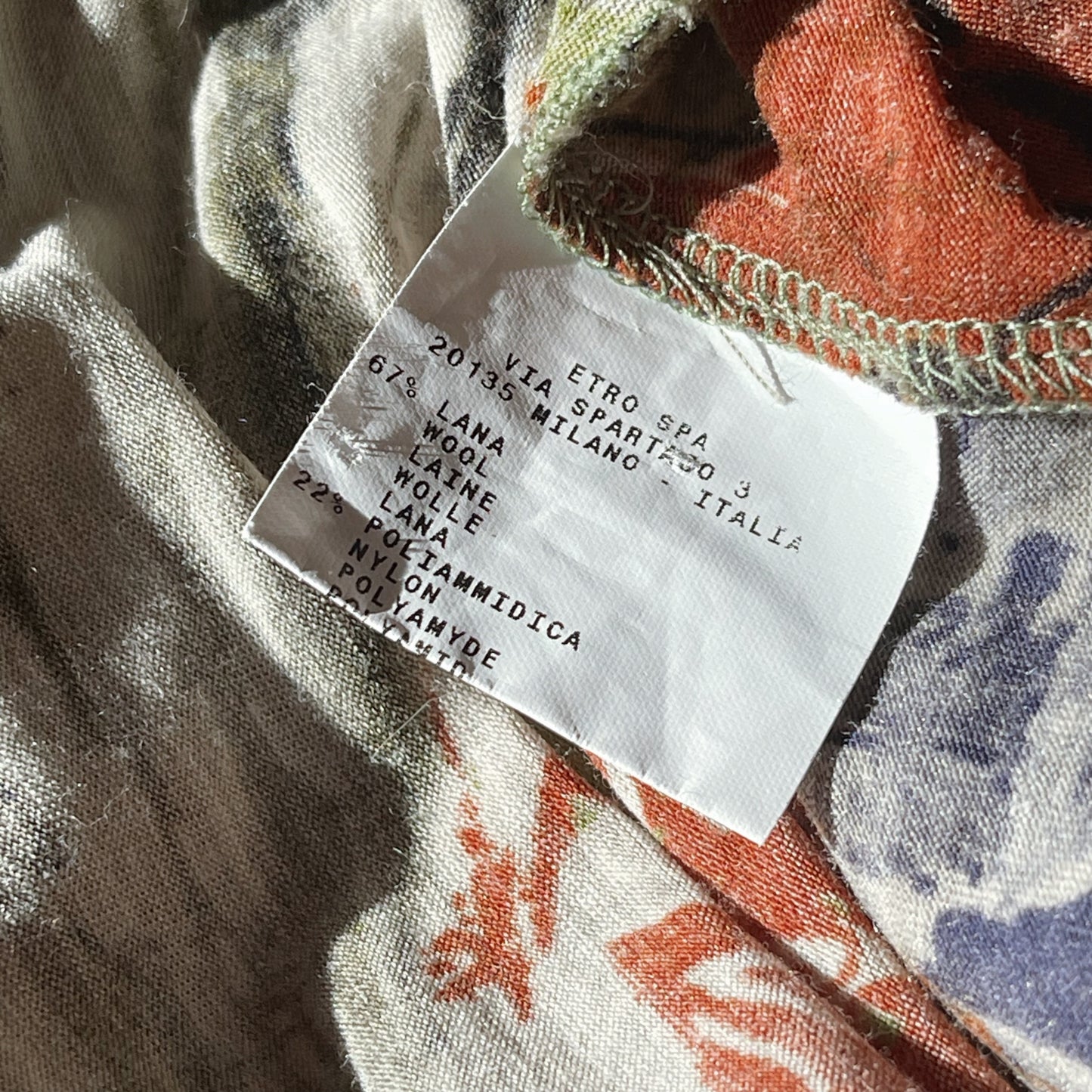 Vintage Etro Italy Floral Wool Blend Dress