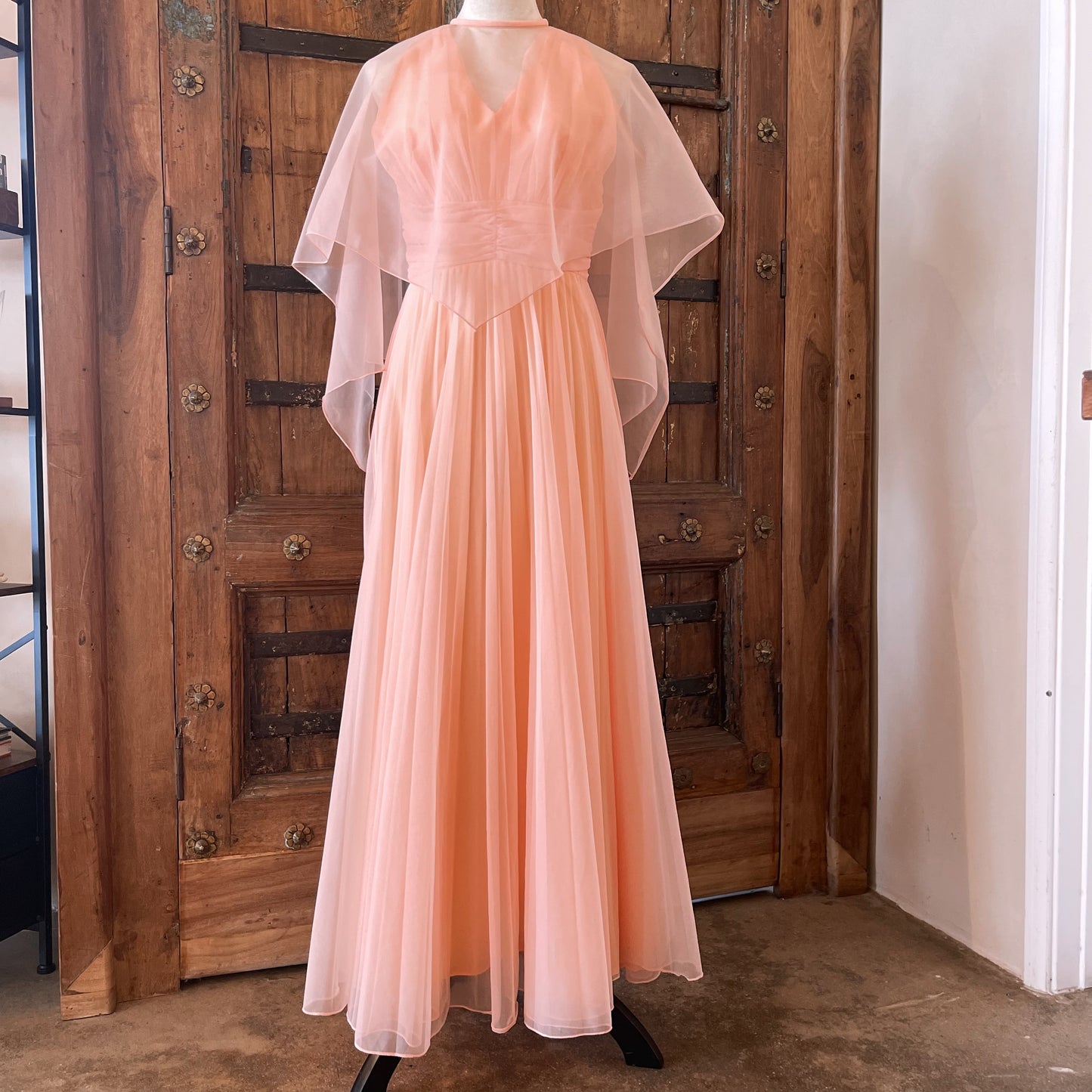 1960s Vintage Chiffon Layered Sylvia Ann Dress with Cape
