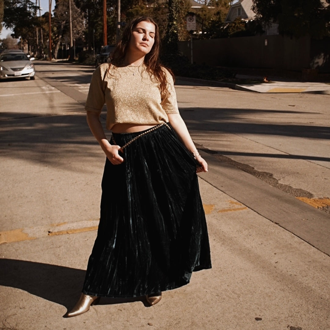 Vintage Double D Ranch Wear Crushed Velvet Broom Skirt - SHOP EZRA