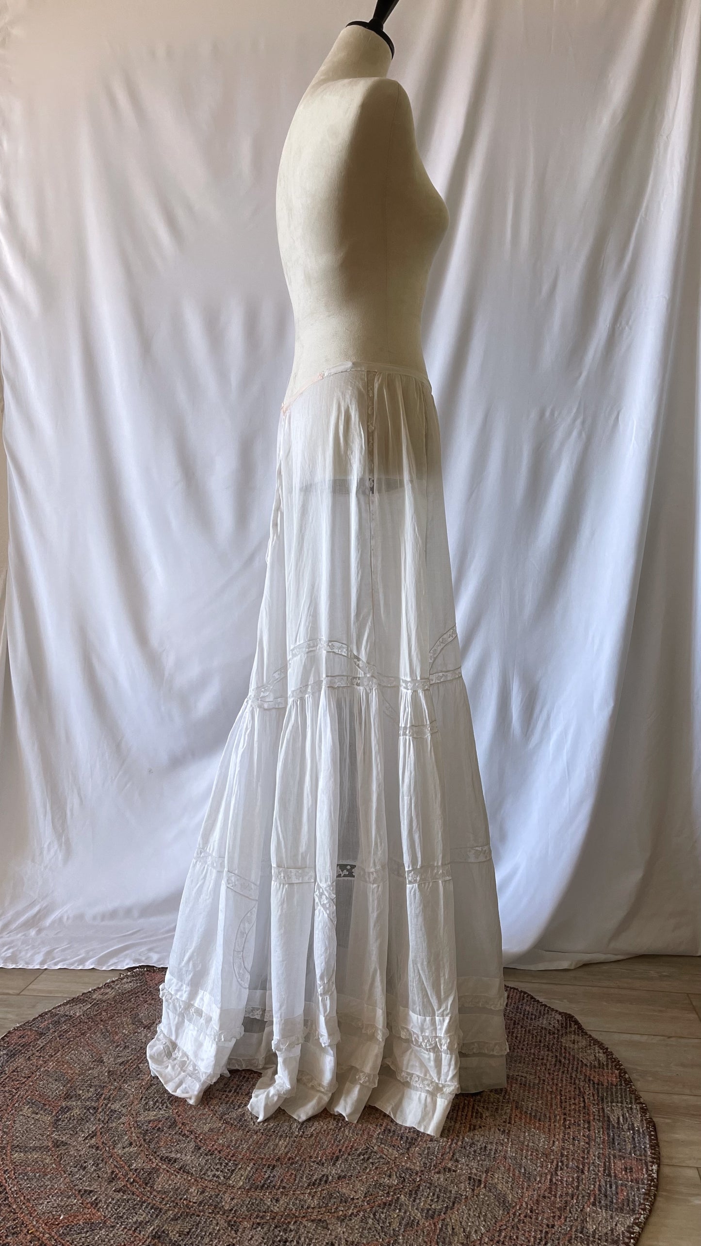 Antique Vintage Cotton Lace Skirt Semi Sheer