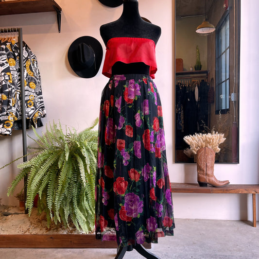 1990’s Vintage Floral Silk Fill Length Skirt