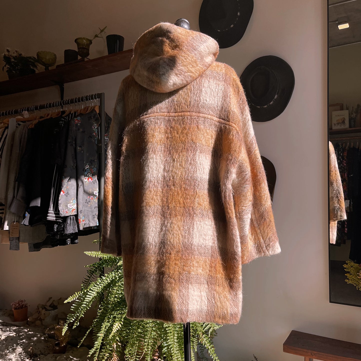 1960s Vintage Hooded Wool Plaid Cardigan