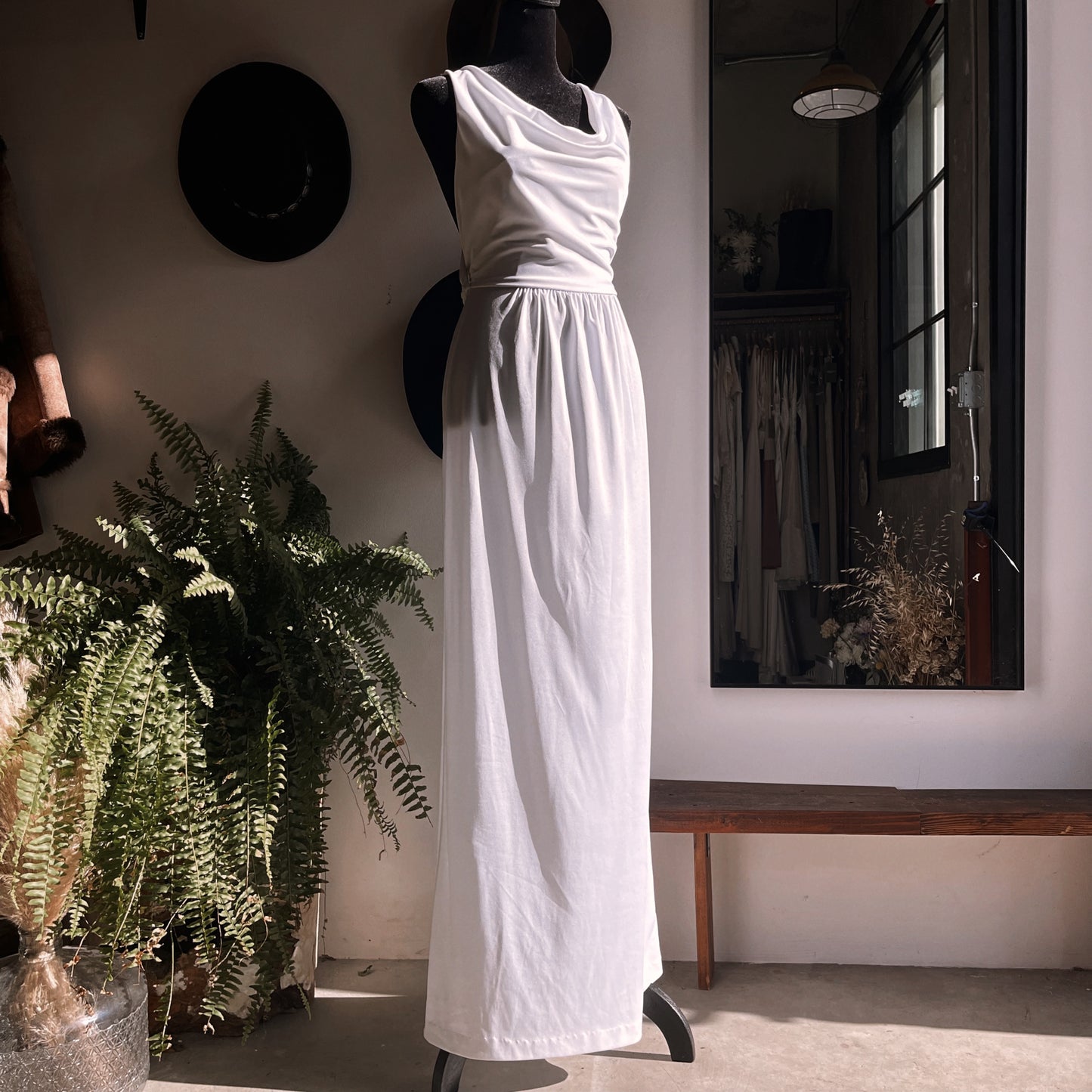 1970s Vintage Vicky Vaughn Cowl Neck Low Black Slip Dress