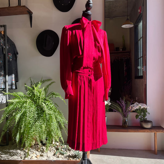 1970s Vintage Adele Simpson Silk Pleated Dress