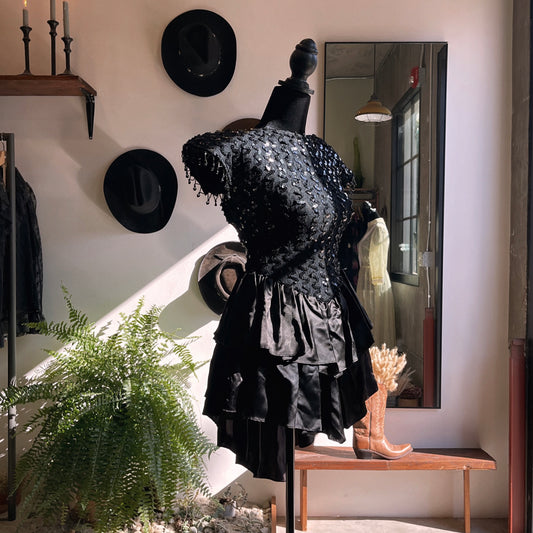1980s Vintage Sequin Tiered Mini Dress