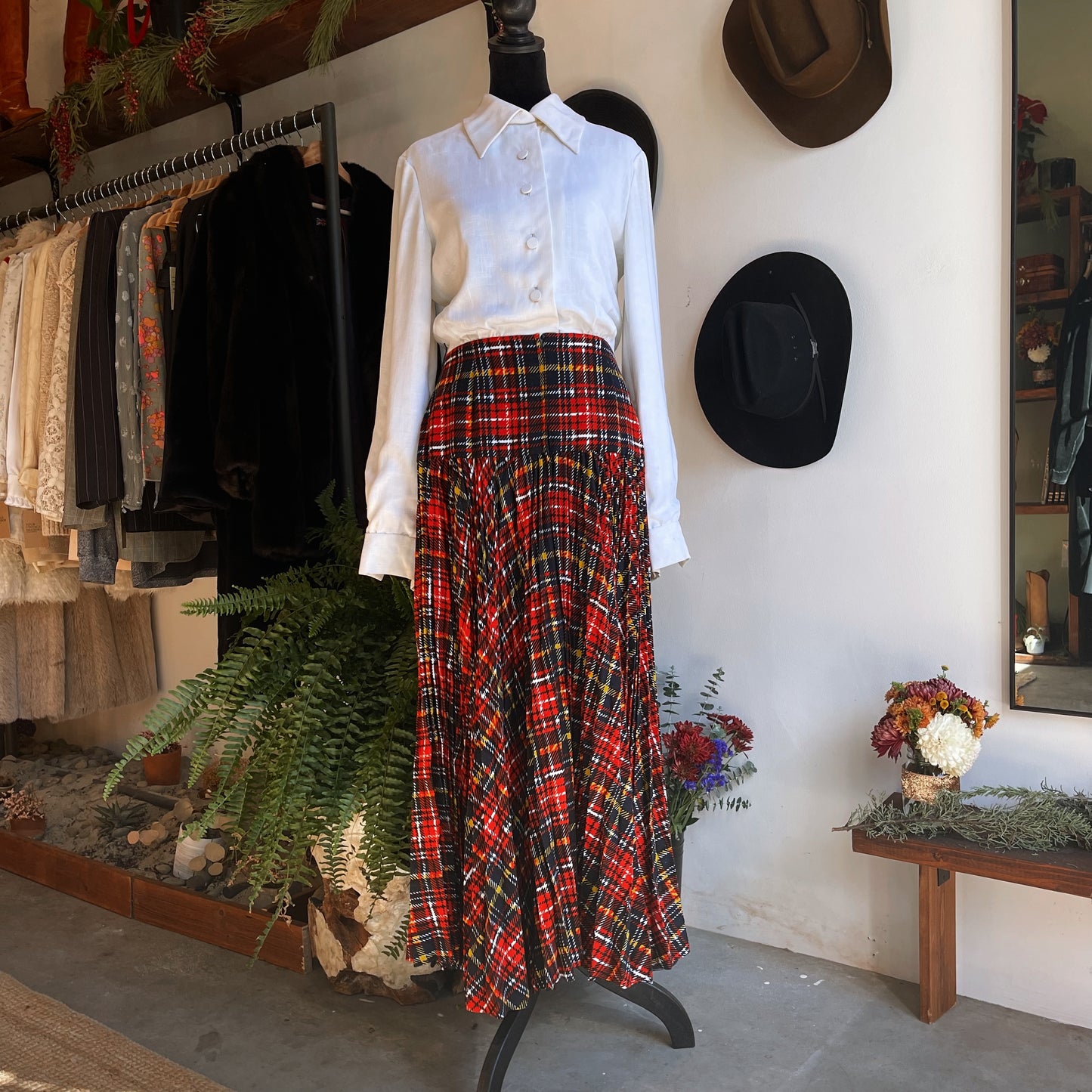 1970s Vintage Dominic Rompollo Plaid Holiday Dress