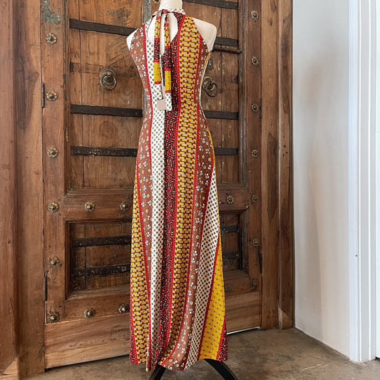 1970s Vintage Handmade Print Boho Dress